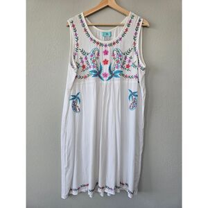 South Main Embroidered Boho Rayon Midi Dress White Floral XXL Festival Plus
